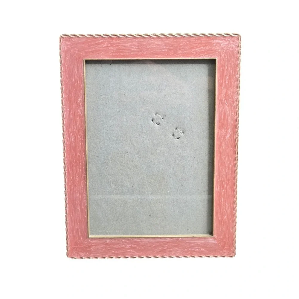 Vintage Style Pink Enamel Gold Tone Scalloped Edge Summer Photo Frame Island Hi